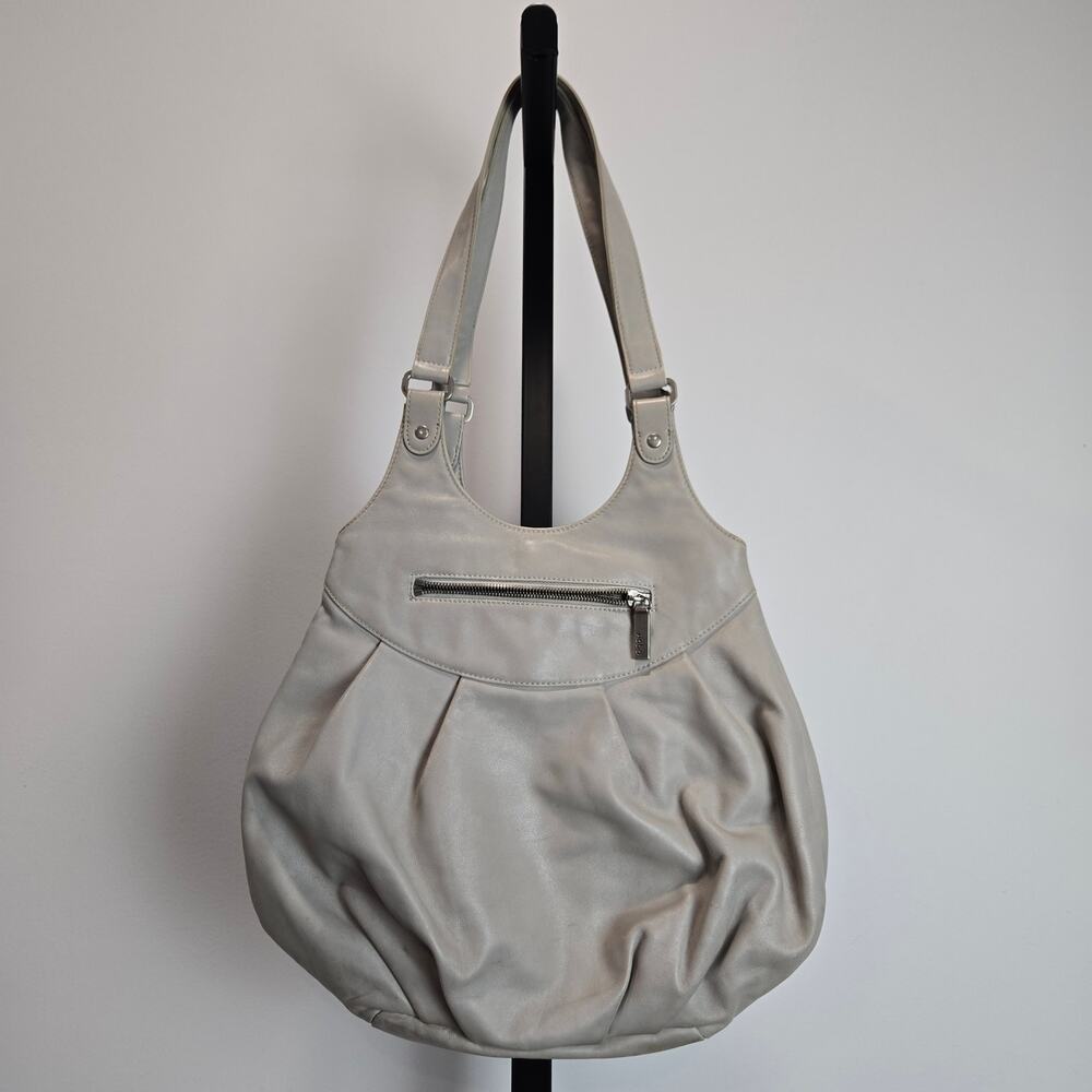 Hoboβ Leather Shoulder Bag Satchel Purse Stone Gray Minimalist Neutral Classic
